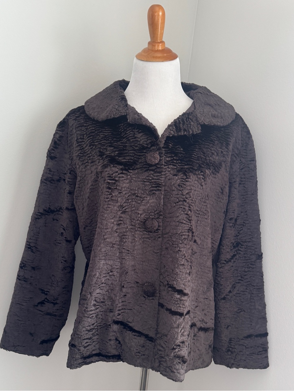 Lord and Taylor Faux Fur Button Jacket 3/4 sleeve